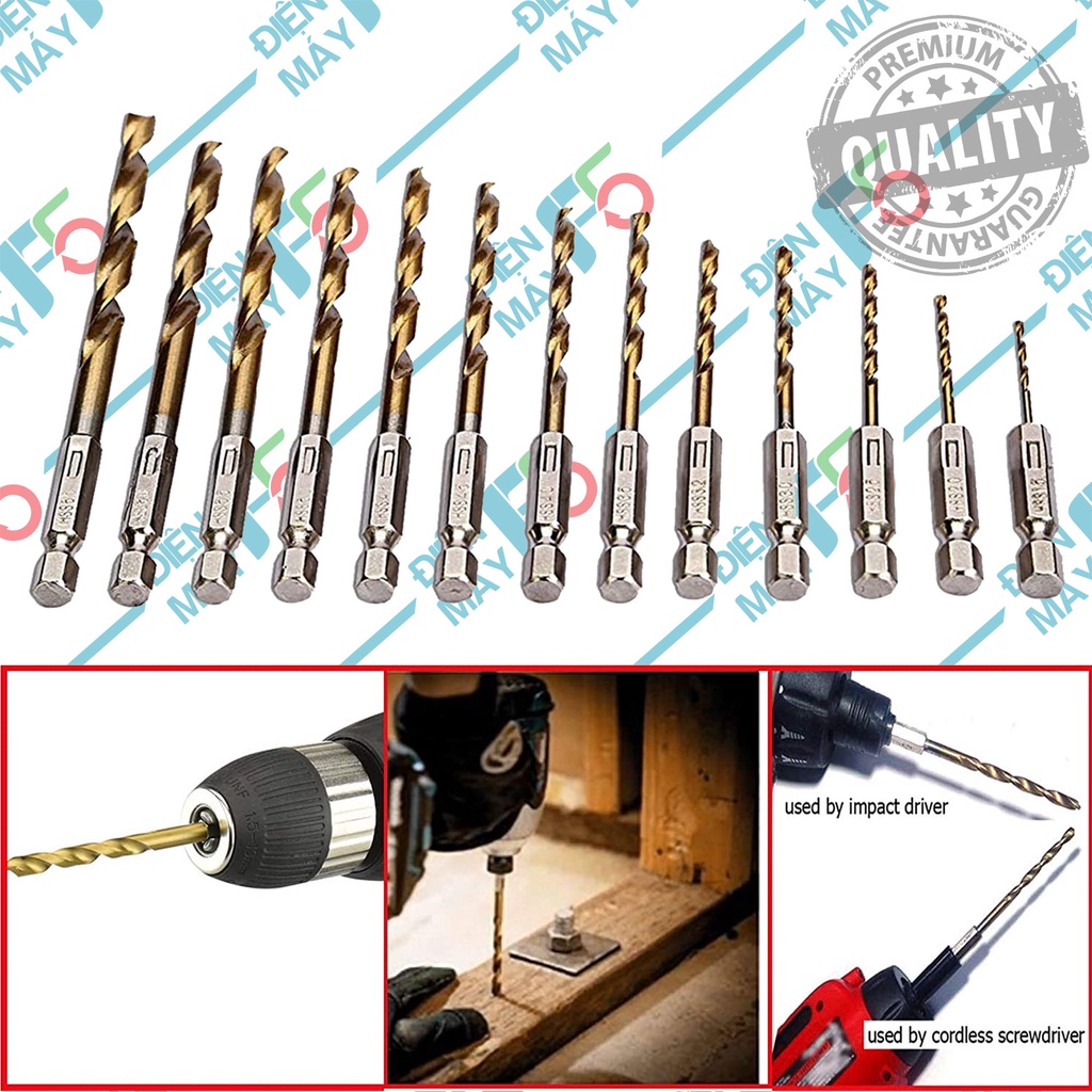 DMF5 Bộ 13 mũi khoan nhôm, sắt, gỗ chuôi lục giác