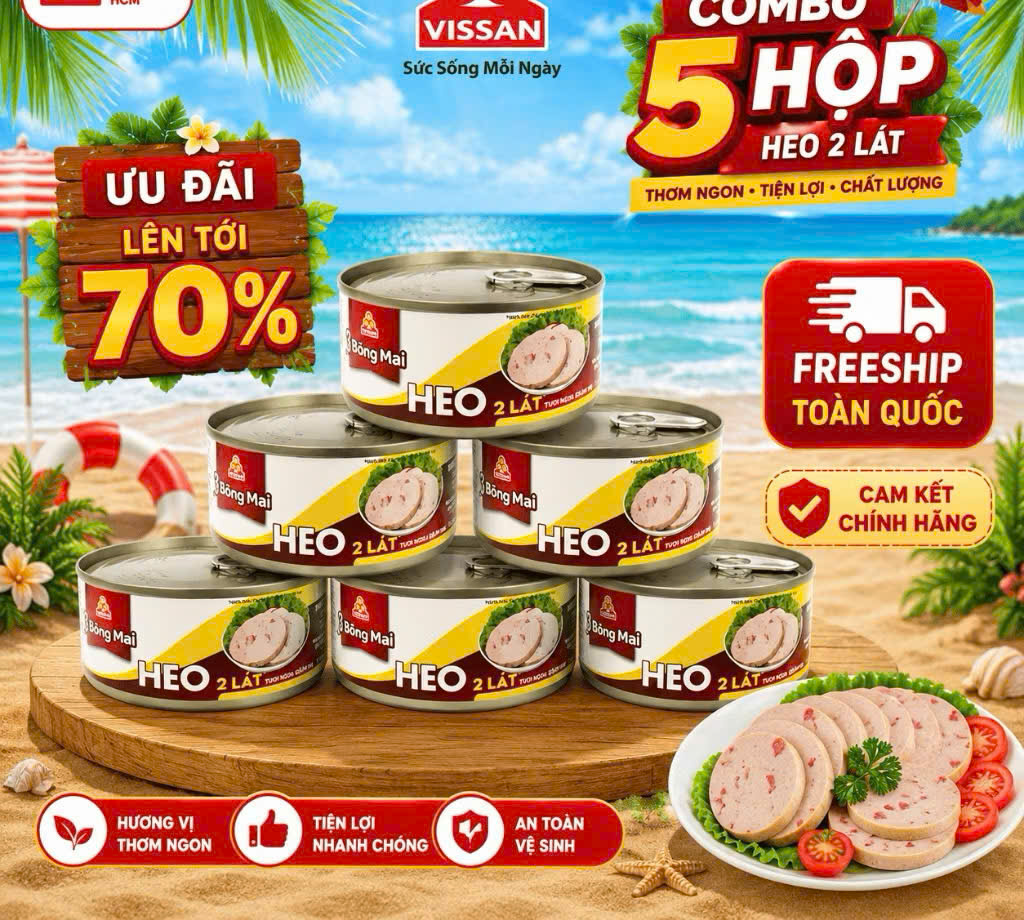 Combo 5 Hộp Heo 2 Lát 3 Bông Mai Vissan 150g - V29