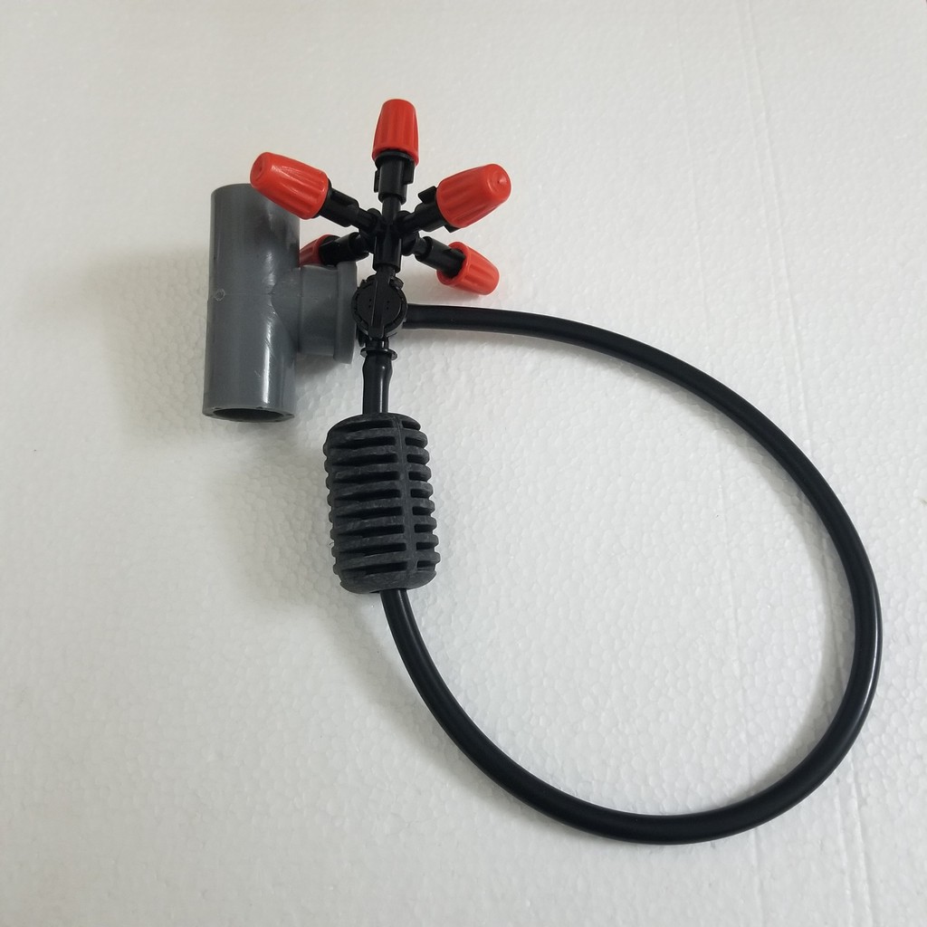 Béc phun sương 5 hướng, 5 cửa kèm Van chống rỉ, bù áp, chống nhỏ giọt + đối trọng + khởi thủy ren 21 + Tê 21mm