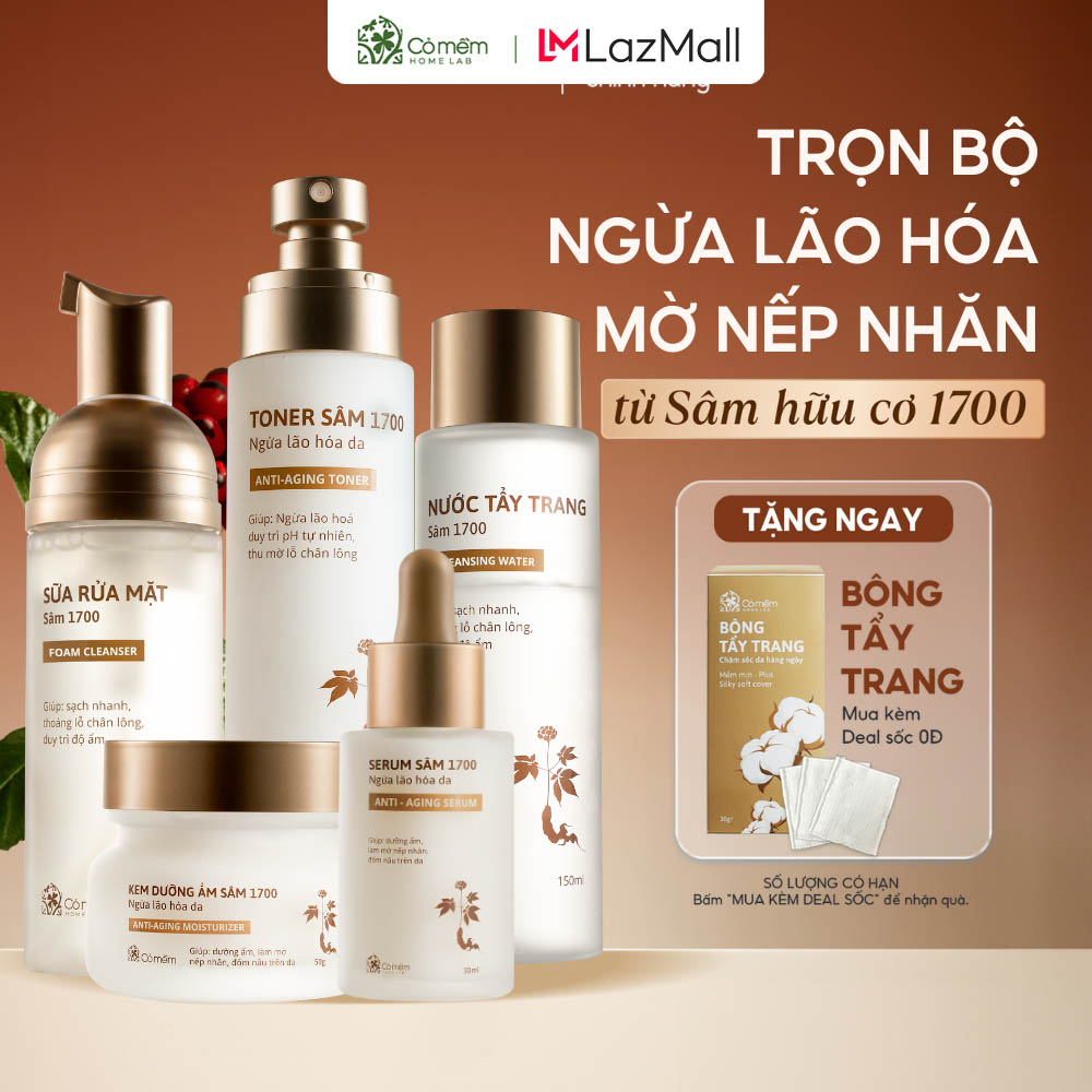 Combo trọn bộ chăm sóc da sâm 1700 cấp ẩm dưỡng da ngừa lão hoá da mờ nếp nhăn đốm nâu cỏ mềm