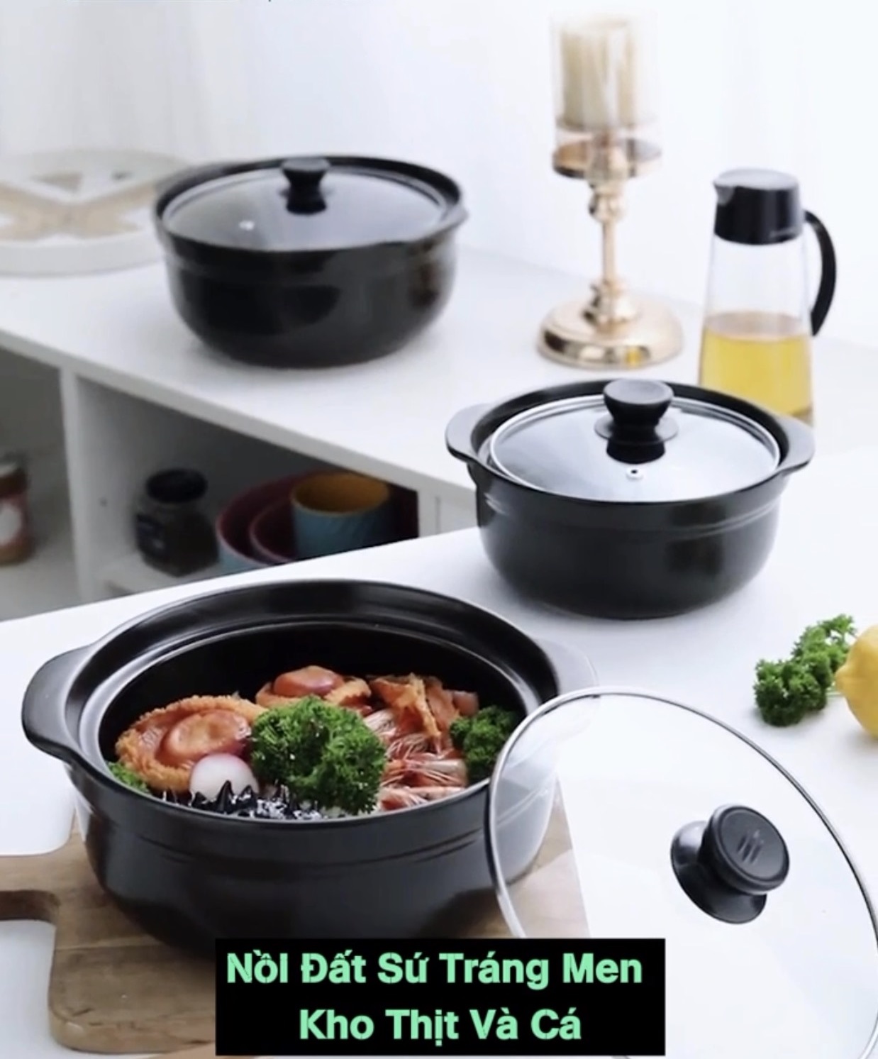 Nồi đất nắp kính size 18cm. nồi chuyên kho cá, kho tộ, giữ nóng tốt. đức nhung store
