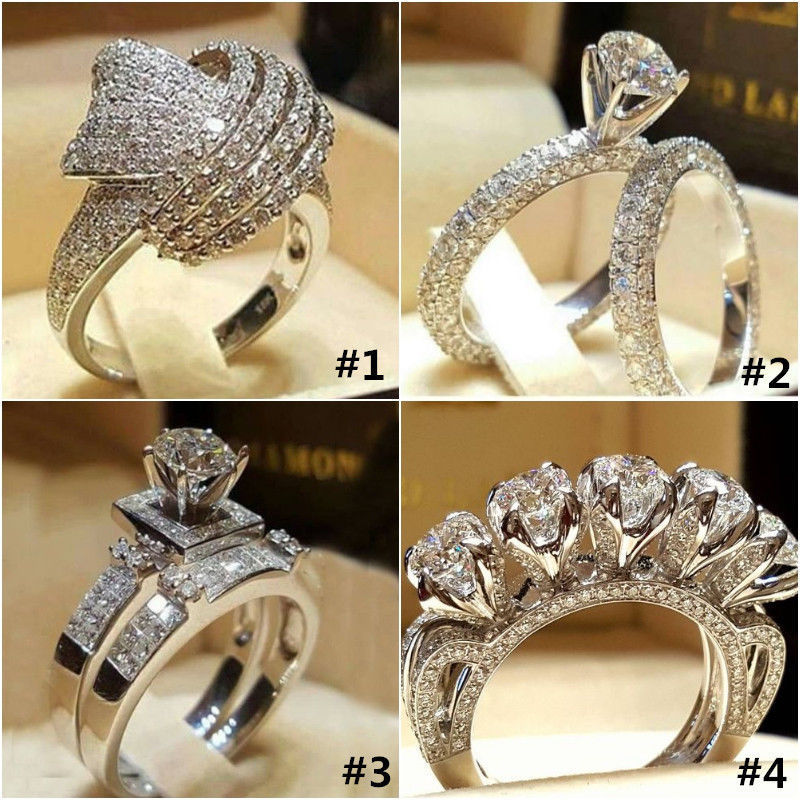 Nhẫn đính hôn zircon mô phỏng sáng tạo cá tính mạ cao cấp thời trang s925 nhẫn cưới bạc