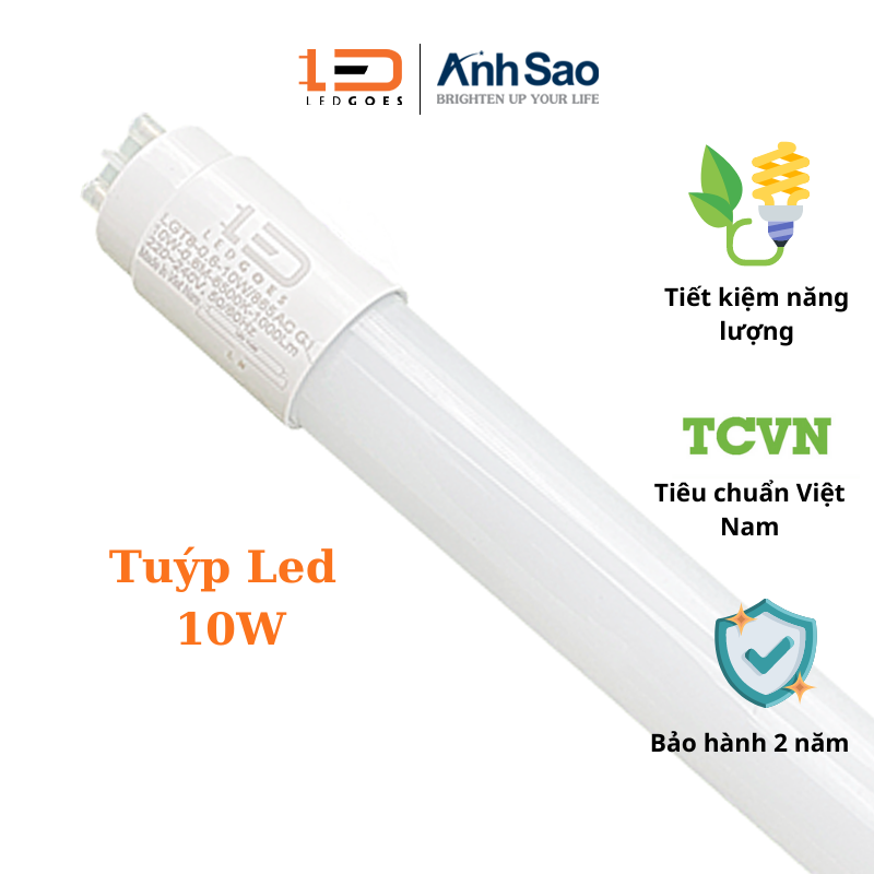 Bóng Đèn Tuyp Led T8 60cm 10W LEDGOES Ánh sáng trắng, Siêu sáng, Tiết kiệm điện, BH 2 năm