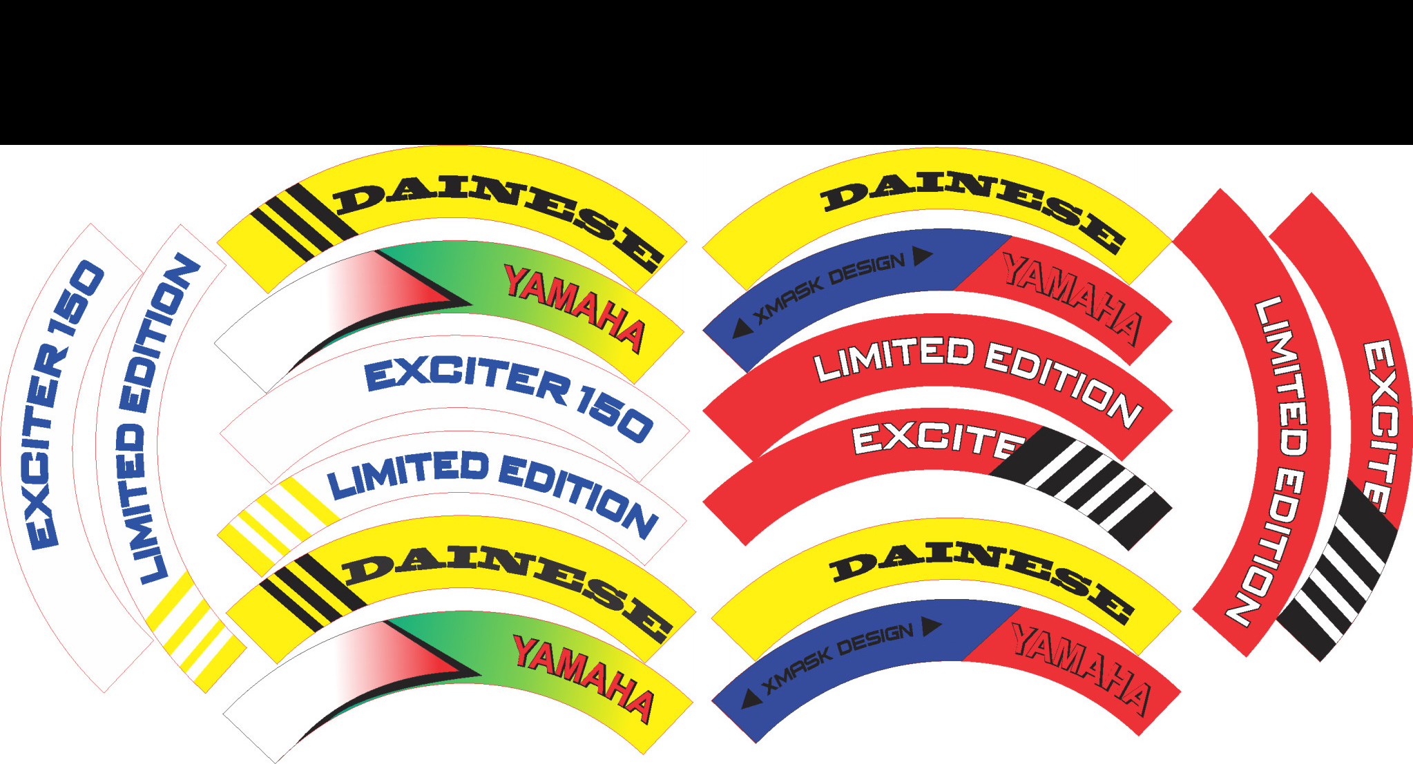 Tem dán vành xe exciter 150 nhiều màu, tem mâm xe decal trùm vành xe máy 16 miếng full 2 bánh trước sau. Tem dán vành xe máy, mâm xe máy, decal dán vành xe máy