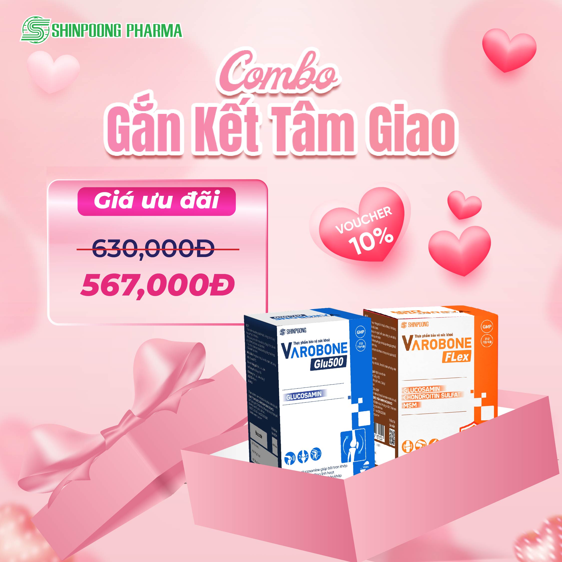 Combo Gắn Kết Tâm Giao - Shinpoong Pharma - Bộ Đôi Varobone Glu500 60 Viên & Varobone Flex 60 Viên