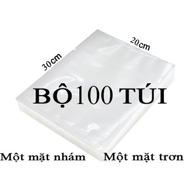 Bộ 100 túi hút chân không một mặt nhám đựng thực phẩm 1kg, túi dùng cho máy hút chân không, túi nilong mặt nhám