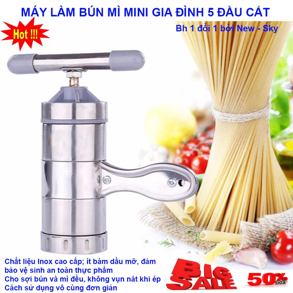 ( LOẠI 1) Máy làm bún tươi,Dụng cụ ép bún bằng tay, máy làm bún mini,máy làm mì sợi,Bán Khuôn Làm Bánh Lọt, Dụng Cụ Làm Bún Mì Tươi 5 Đầu Inox Cao Cấp An Toàn,Chất Lượng,Hiệu Quả,Bh 1 năm 1 Đổi 1