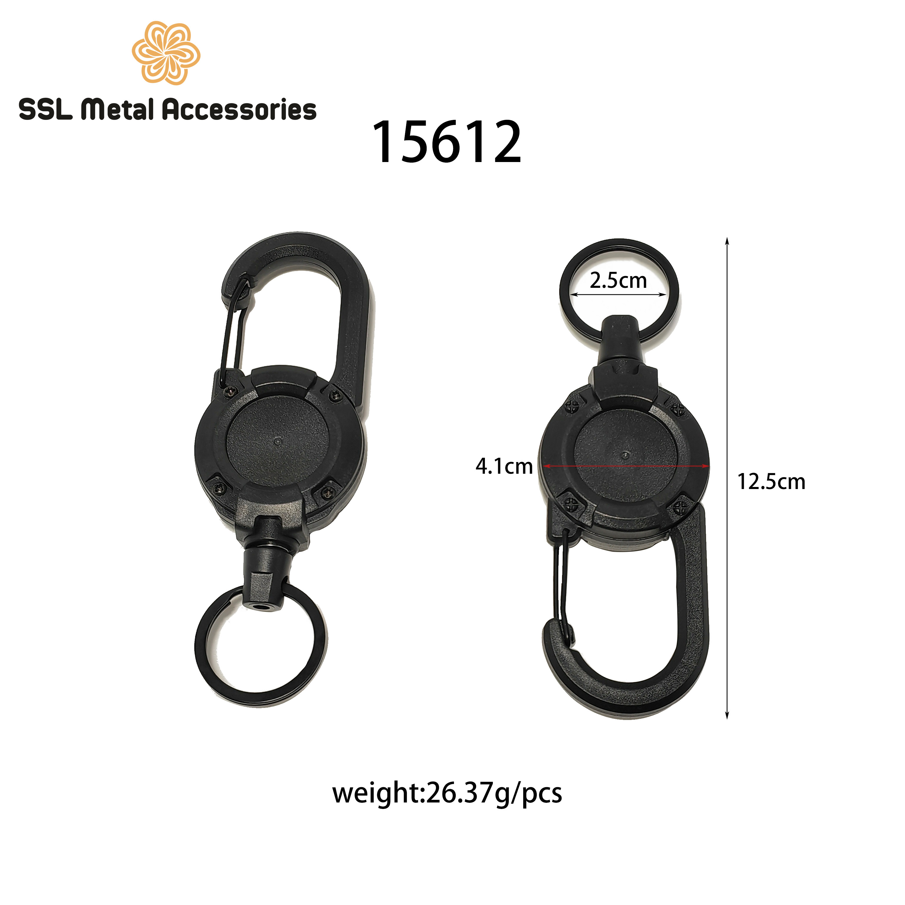 Móc khóa dây rút tiện lợi, móc treo chìa khóa chống thất lạc, móc khóa màu đen dài 12,5cm- QD-15612