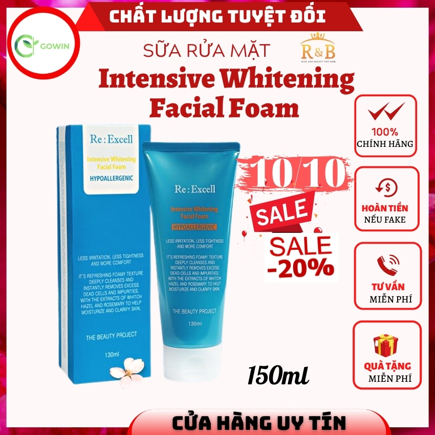 [SPa Cao Cấp]Sữa Rửa Mặt Dịu Nhẹ Tạo Bọt Re: Excell Intensive Whitening Facial Foam Thiên Nhiên Rau Củ Da Dầu Nhạy Cảm