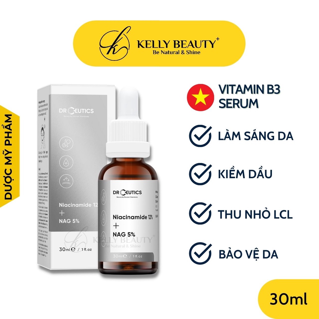Serum Vitamin B3 DrCeutics 30ml - Làm Sáng, Đều Màu Da & Se Khít LCL - Niacinamide 12% + NAG 5%