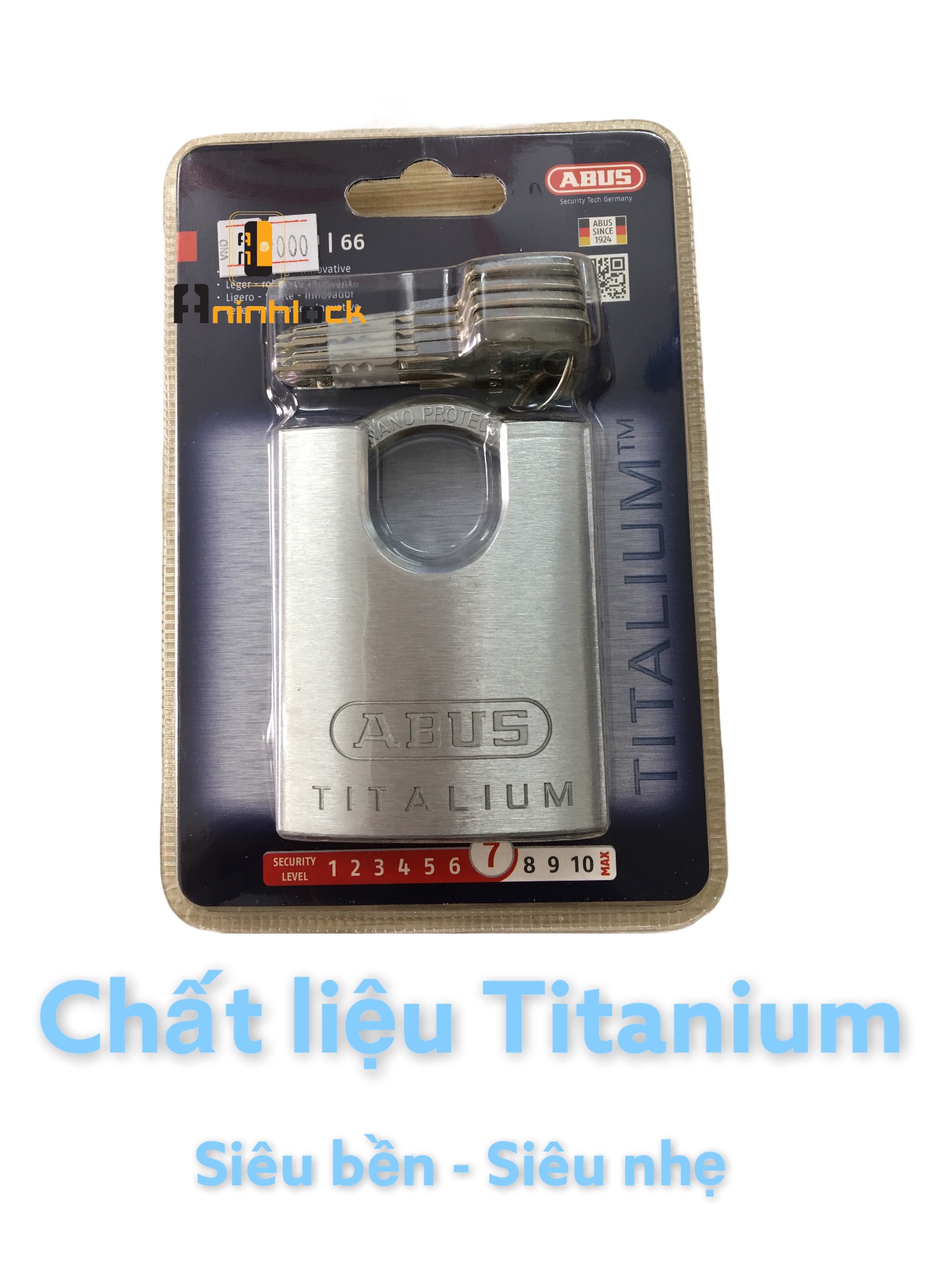 Khoá móc chống cắt Abus 66CSTi 60mm chất liệu Titanium siêu bền siêu nhẹ kháng mọi lực cưa cắt không bị bào mòn với thời gian