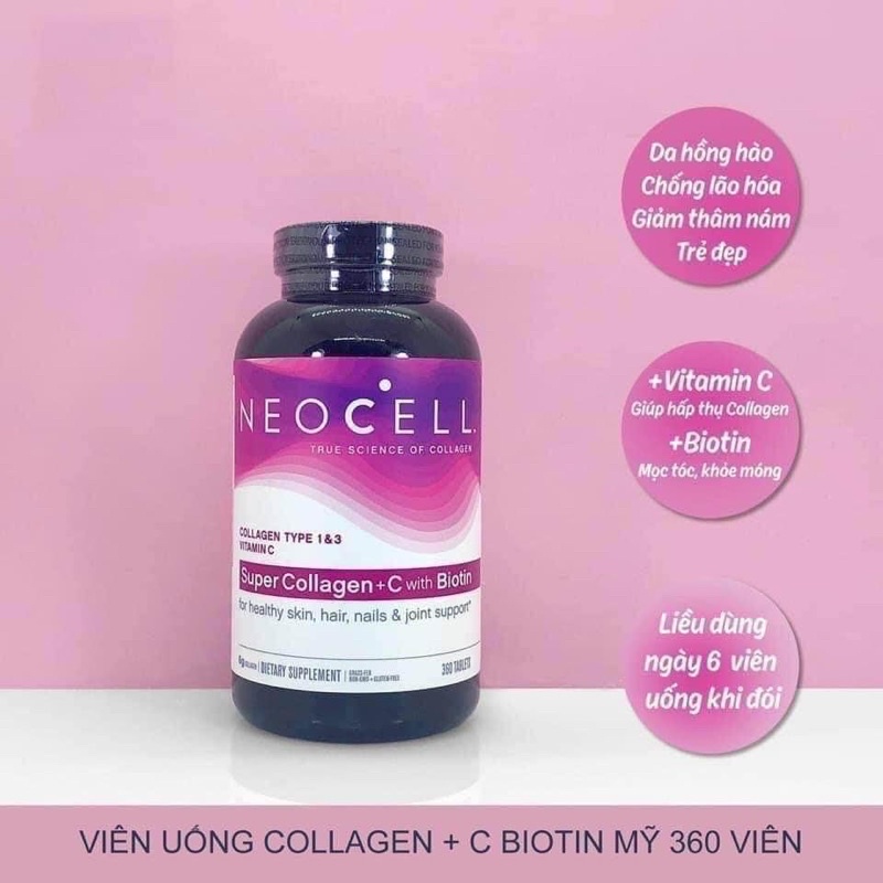 Viên uống đẹp da super collagen neocell +c 6000 mg type 1 - 3 neocell 250 viên