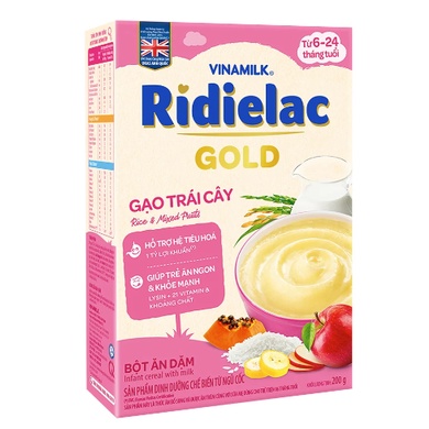 Bột ăn dặm RIDIELAC GOLD Gạo trái cây hộp giấy 200g