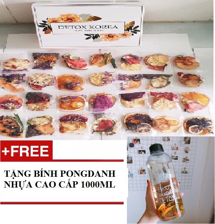 Set Detox Korea trái cây sấy 45 gói tặng 1 bình Pongdang nhựa 1000ml kèm hộp đựng túi vải