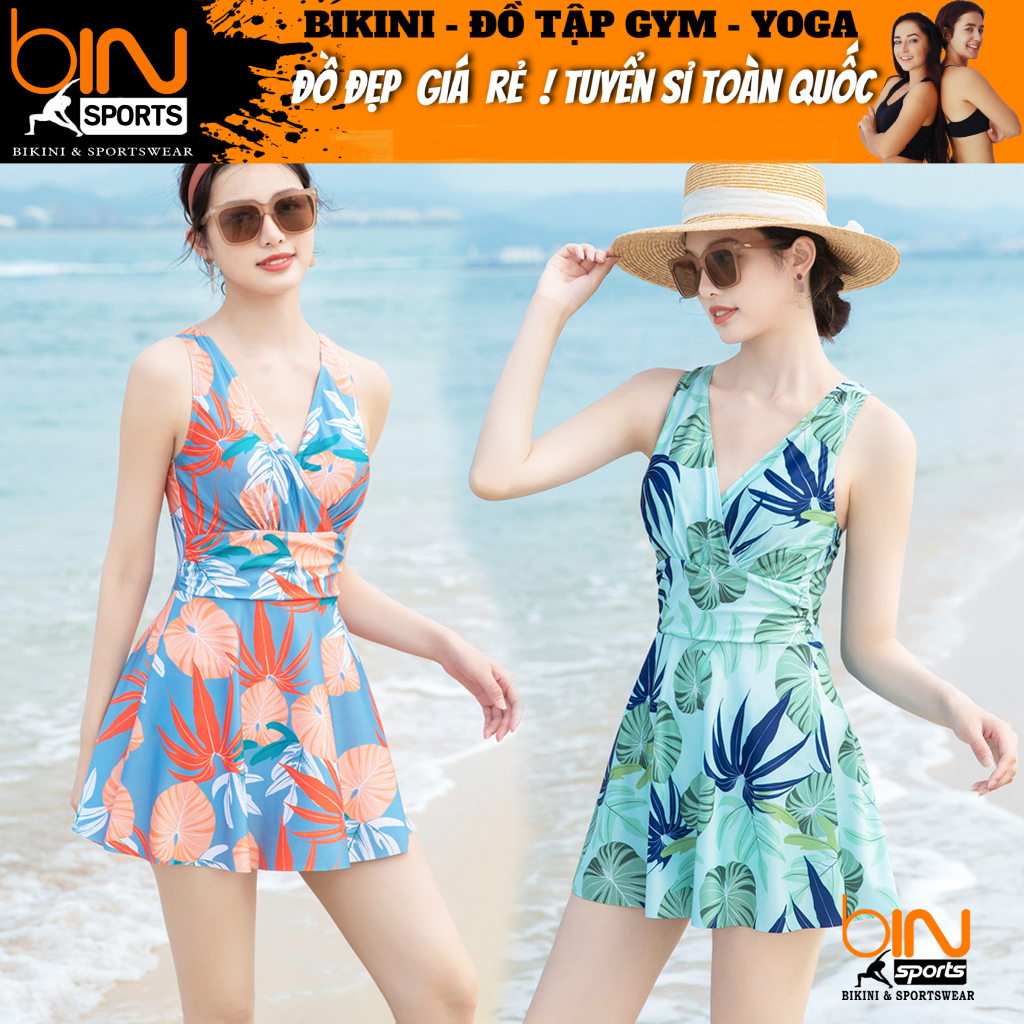 Bikini đồ bơi nữ đi biển 1 mảnh áo nữ đan dây sau kèm mút mỏng chất liệu thun lạnh co dãn 4 chiều BINSPORTS BHV232