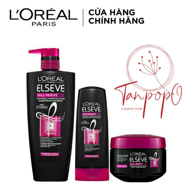 Bộ dầu gội 650ml, dầu xả 325ml và kem ủ 200ml ngăn gãy rụng l'oreal paris fall resist 3x