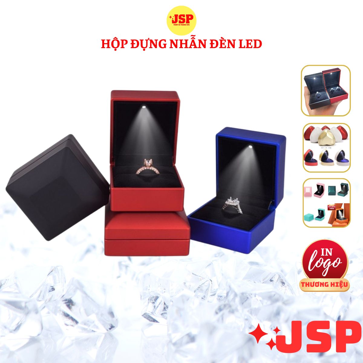 Hộp đựng nhẫn có đèn Led cao cấp hộp đựng nhẫn cưới hộp cầu hôn trang sức JSP
