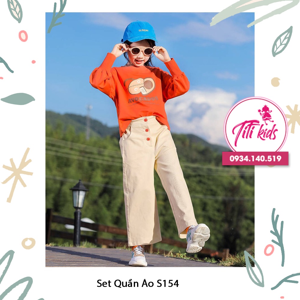 Set quần áo cho bé gái thu đông áo dài tay phối quần s154