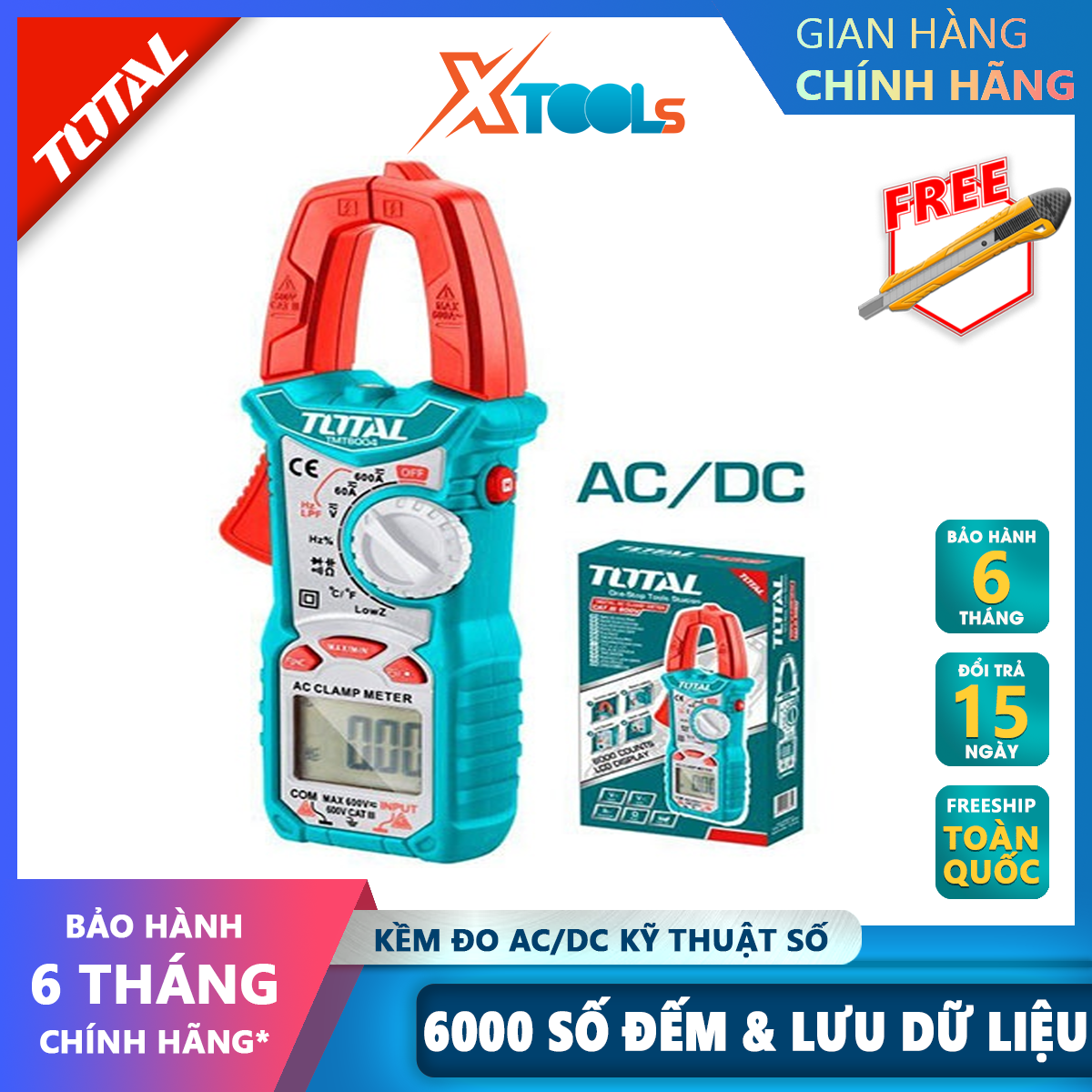 Ampe kìm đo DC/AC TOTAL TMT46004 Đồng hồ đo điện vạn năng đo dòng điện với dải đo rộng, điện áp, điện trở, tần số, nhiệt độ