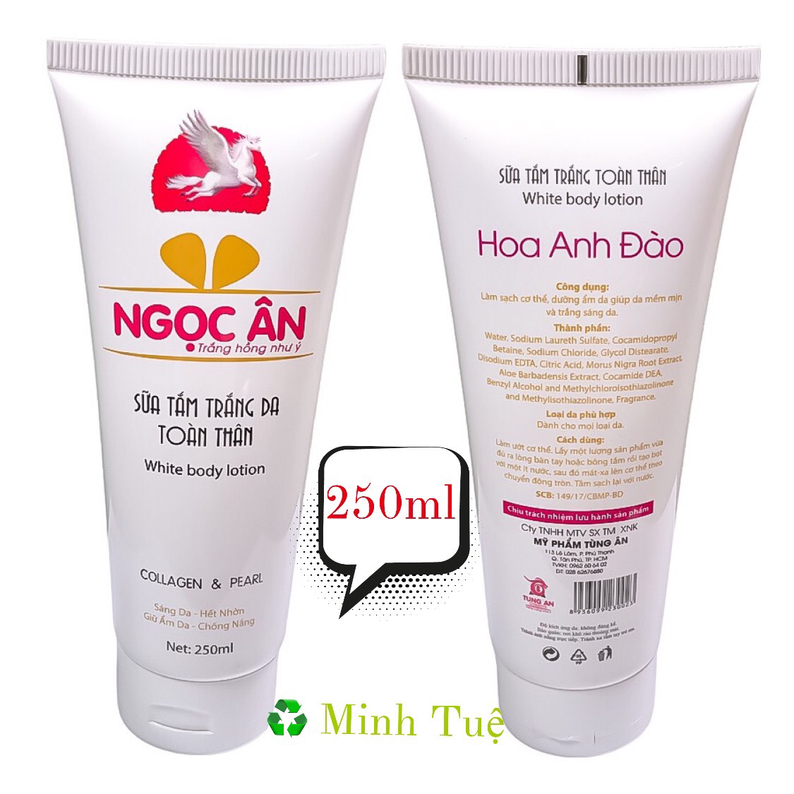 Sữa tắm trắng da toàn thân collagen & pearl sáng da, hết nhờn, giữ ẩm da, chống nắng Ngọc Ân (250ml)