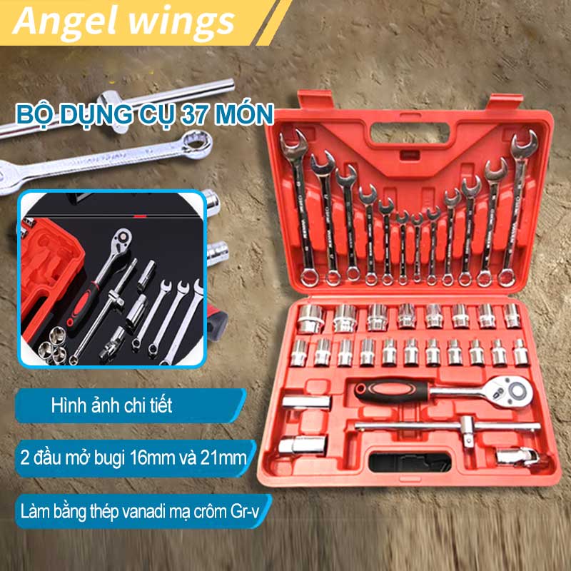 Bộ dụng cụ sửa chữa 37 món chuyên dụng chi tiết 1/2 inch - Bộ dụng cụ sửa chữa xe máy ô tô
