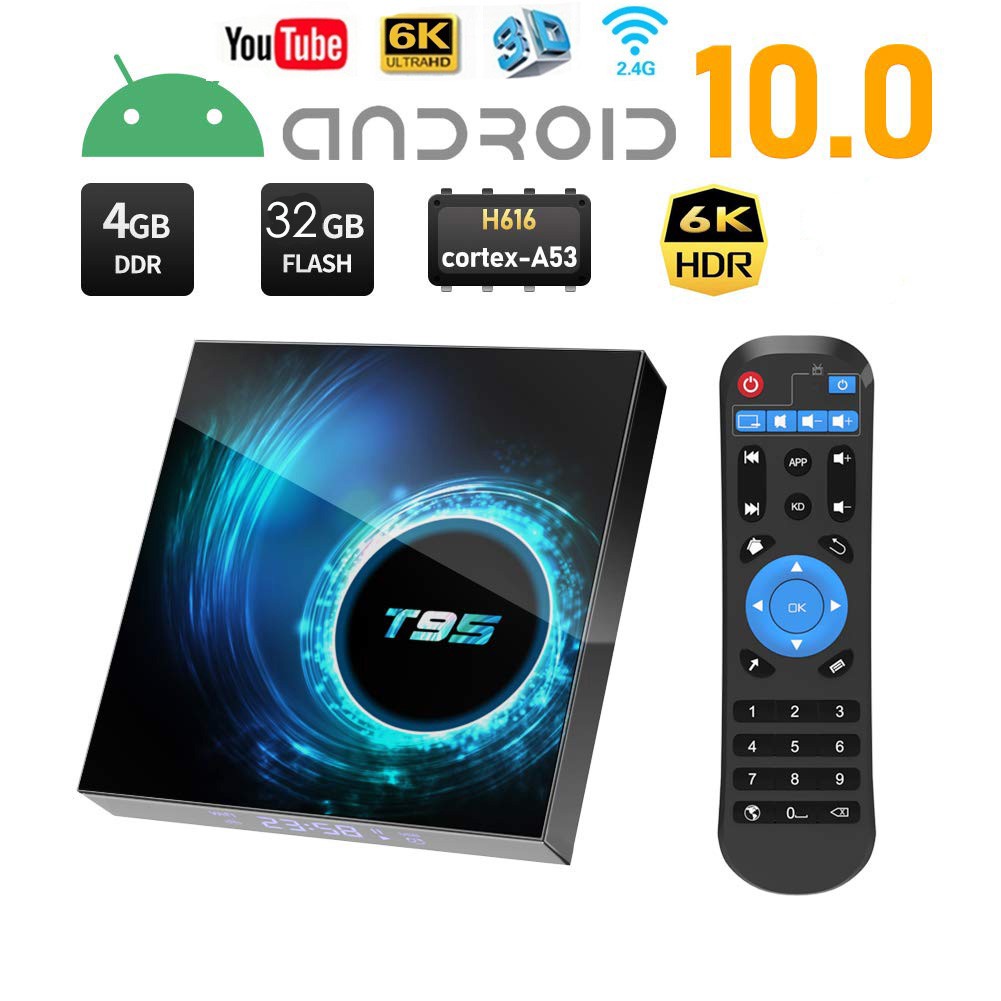 Đầu thu android tivi box t95 android 10.0 tv box 4gb + 32gb hoặc 4gb+64gb wifi kép 2.4/5.0