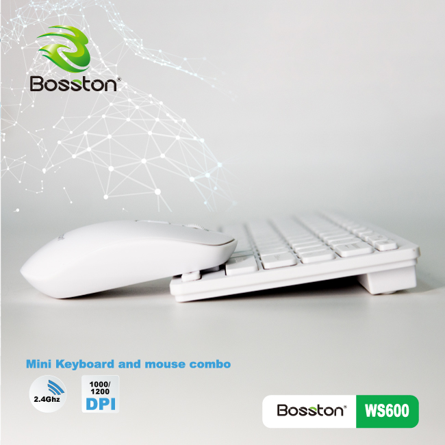 Combo phím chuột không dây bosston ws600 . dùng usb wireless kết nối. không dây. vi tính quốc duy