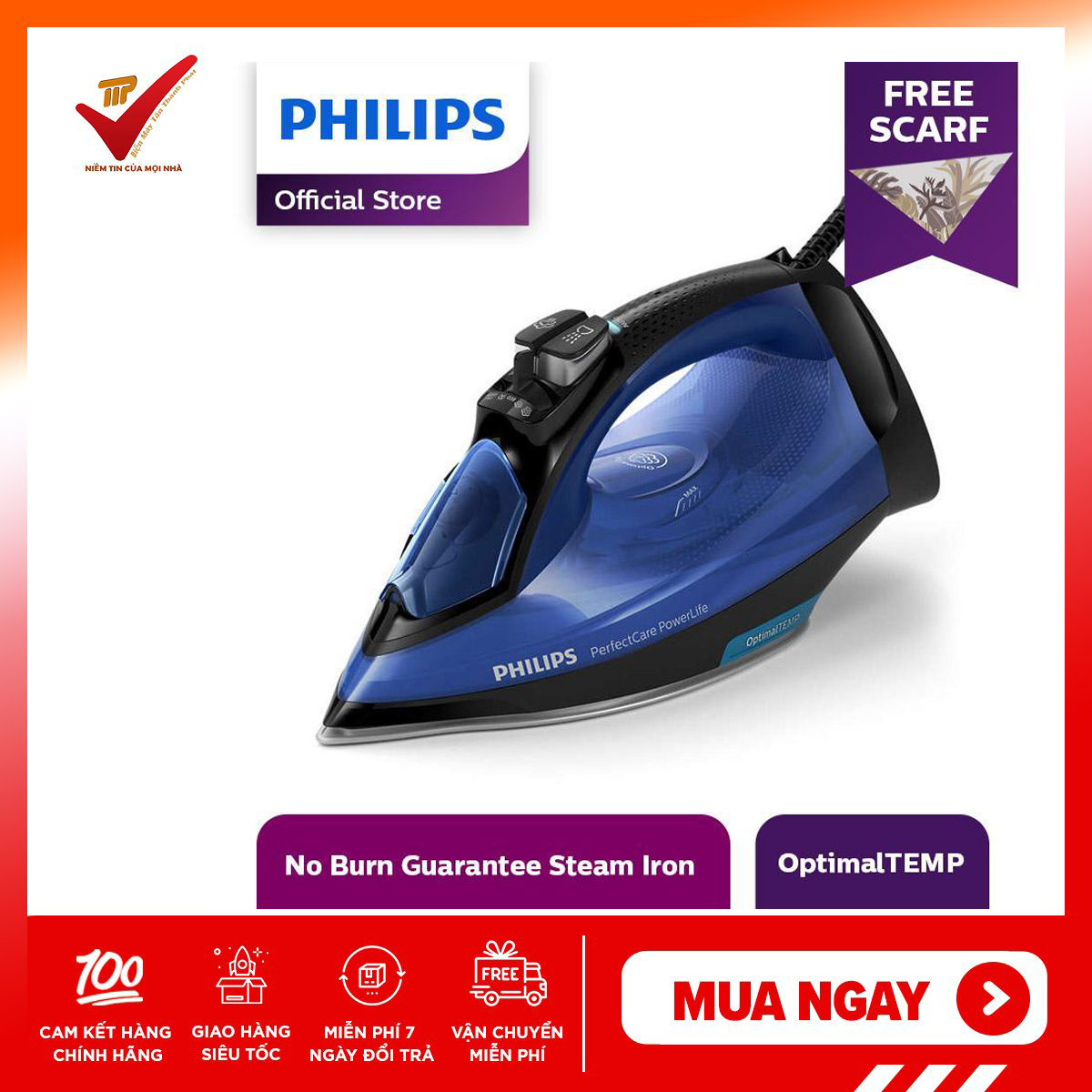 Bàn là cầm tay, Bàn ủi hơi nước thông minh 2500W Philips GC3920 hàng nhập khẩu