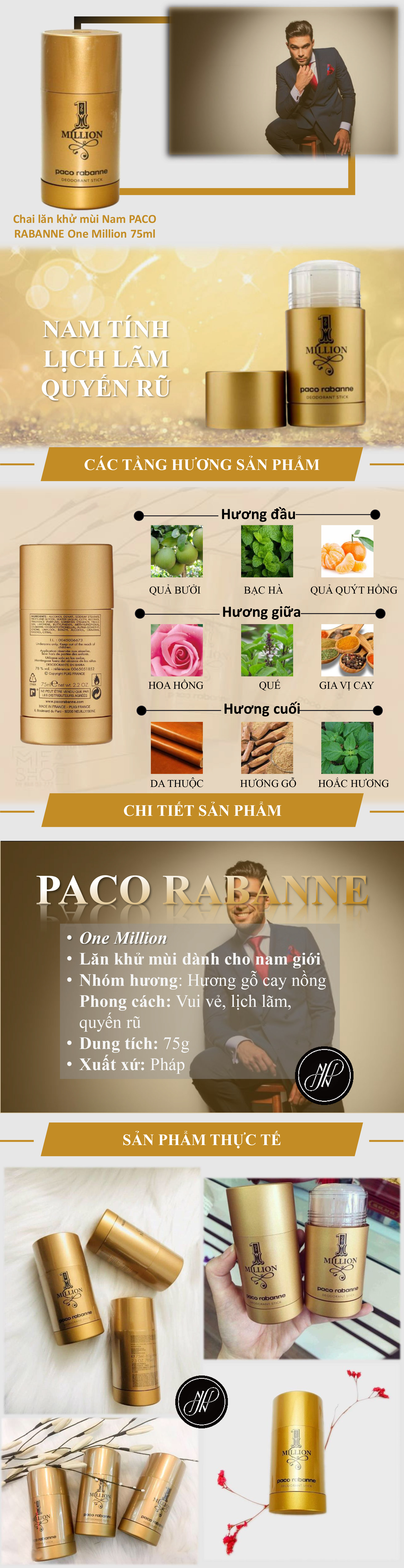 Chai lăn khử mùi Nam PACO RABANNE One Million 75ml | Lazada.vn