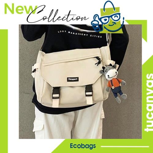 □﹍◘  Túi Đeo Chéo Phong Cách Unisex Vải Canvas Cao Cấp Đựng Vừa Sách Vở Đi Học 2 màu đen trắng TUCANVAS TCV33