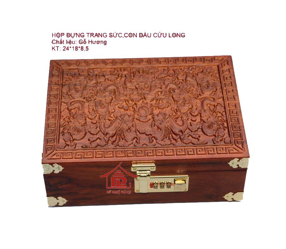 Hộp đựng trang sức con dấu cửu long gỗ hương loại to