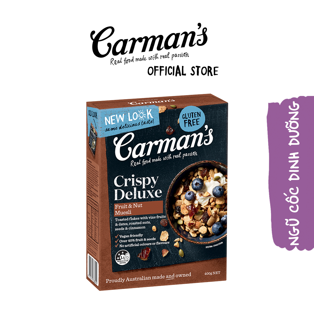 Ngũ Cốc Dinh Dưỡng Carman's Không Gluten Vị Hoa Quả và Hạt Tổng Hợp - Deluxe Gluten Free Muesli Hộp 400g