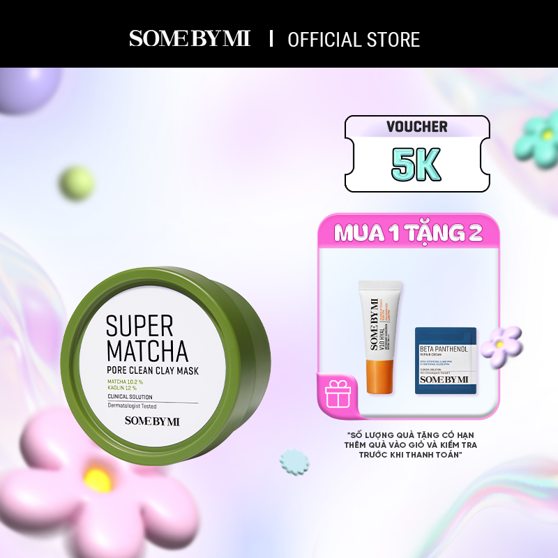 [QT 1 kcn v10 + 1 kem beta 1.5ml] Mặt nạ đất sét Some By Mi Super Matcha Pore Clean Clay Mask 100g làm sạch sâu, hỗ trợ cải thiện lỗ chân lông & mụn đầu đen