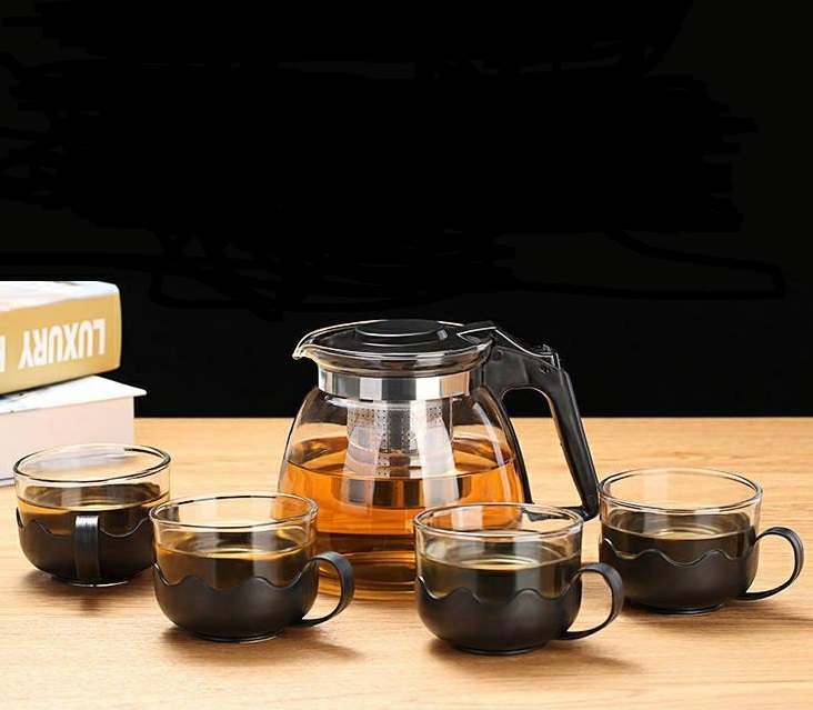 Bộ bình lọc trà thủy tinh kèm 4 ly