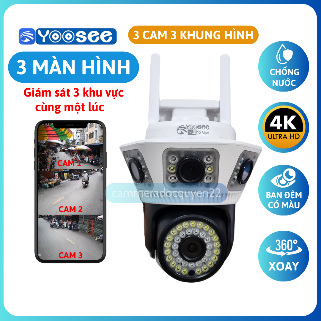 Camera WIFI YOOSEE Ngoài Trời, 2 Mắt 2 Khung Hình/4 Mắt 3 Khung Hình, Độ Phân Giải 4K FHD, Chống Nước Chống Bụi, Ban Đêm Có Màu - Bảo Hành 12 Tháng