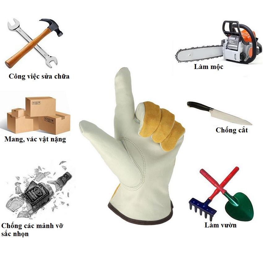 Găng tay da bò nam nữ SHUNI -005GTD làm việc hàn Tig - hàn tích - lái xe  bảo vệ an toàn - găng tay làm vườn - chơi thể thao moto xe máy an toàn khi sử dụng dài 25cm chịu nhiệt, chịu lực cao