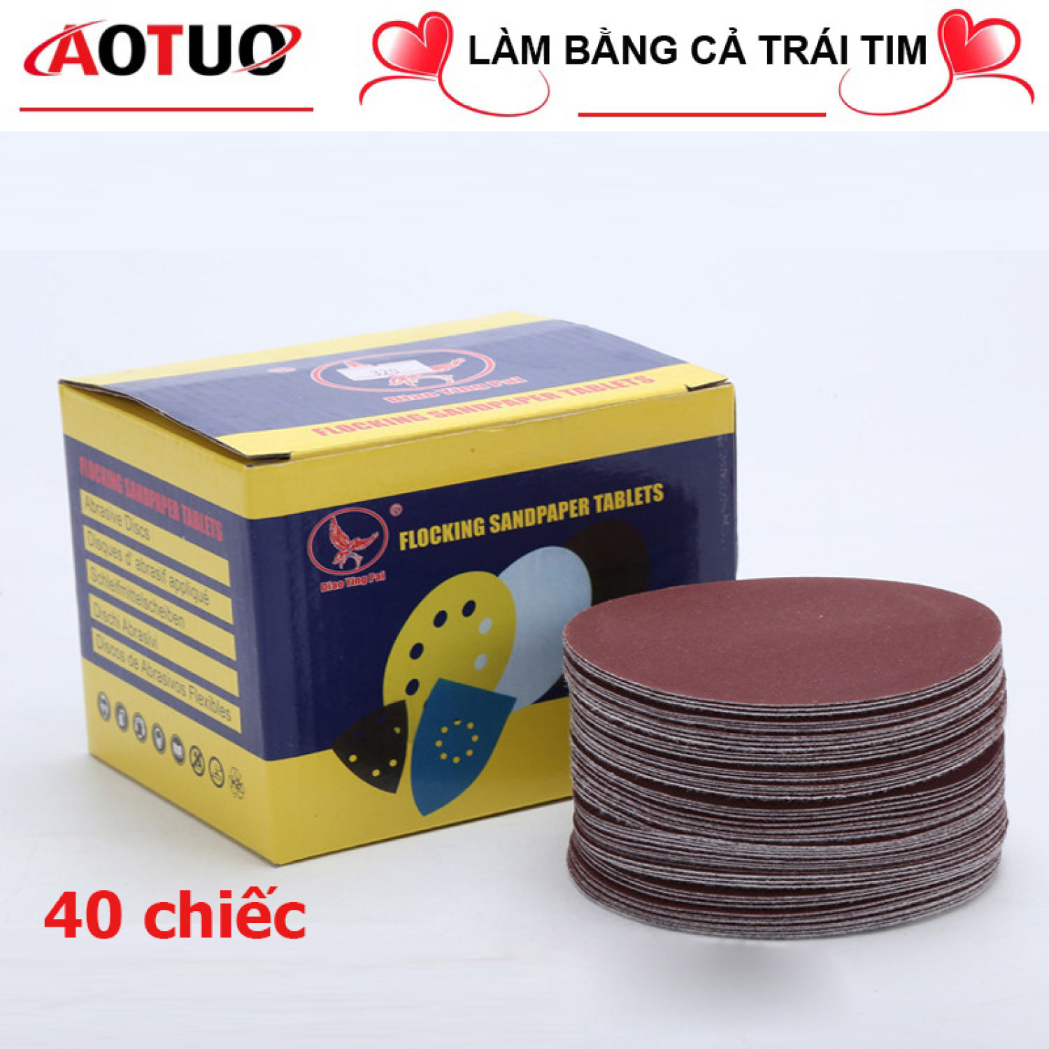 Aotuo hộp 40 chiếc giấy nhám tròn đánh bóng, trà nhám 4 inch 100mm
