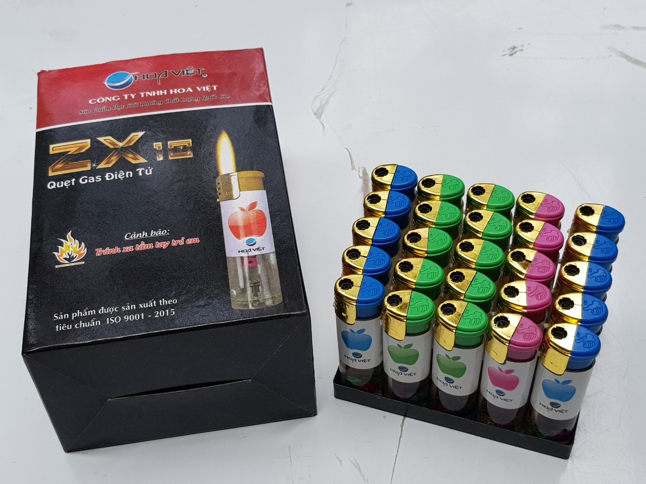 Bật lửa khò xúc xắc hoa việt x10, hộp quẹt xí ngầu x10, ga đá bic hoa việt x10