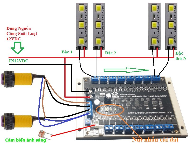 Mạch đèn cầu thang loại mới chức năng cài số bậc 2021