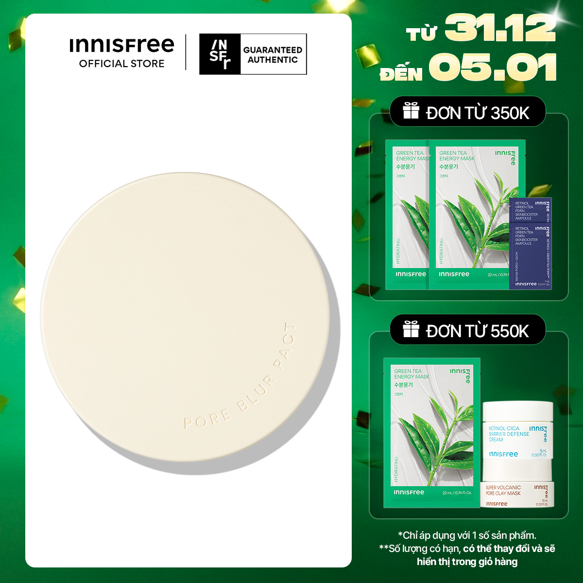 Phấn phủ dạng nén làm mờ lỗ chân lông innisfree Pore Blur Pact 12.5 g