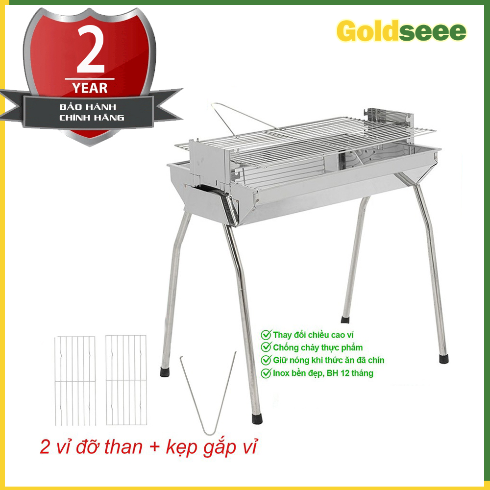 Bếp Nướng Than hoa Cỡ Đại Thay Đổi Chiều Cao Với  3 Chế Độ-Bếp Có Thể Gấp Gọn mang Đi Mọi Nơi Chất Liệu Inox 430 Không Han Gỉ Bảo Hành Chính Hãng 24 Tháng Lỗi 1 Đổi 1- Hàng GOLDSEEE Cao Cấp