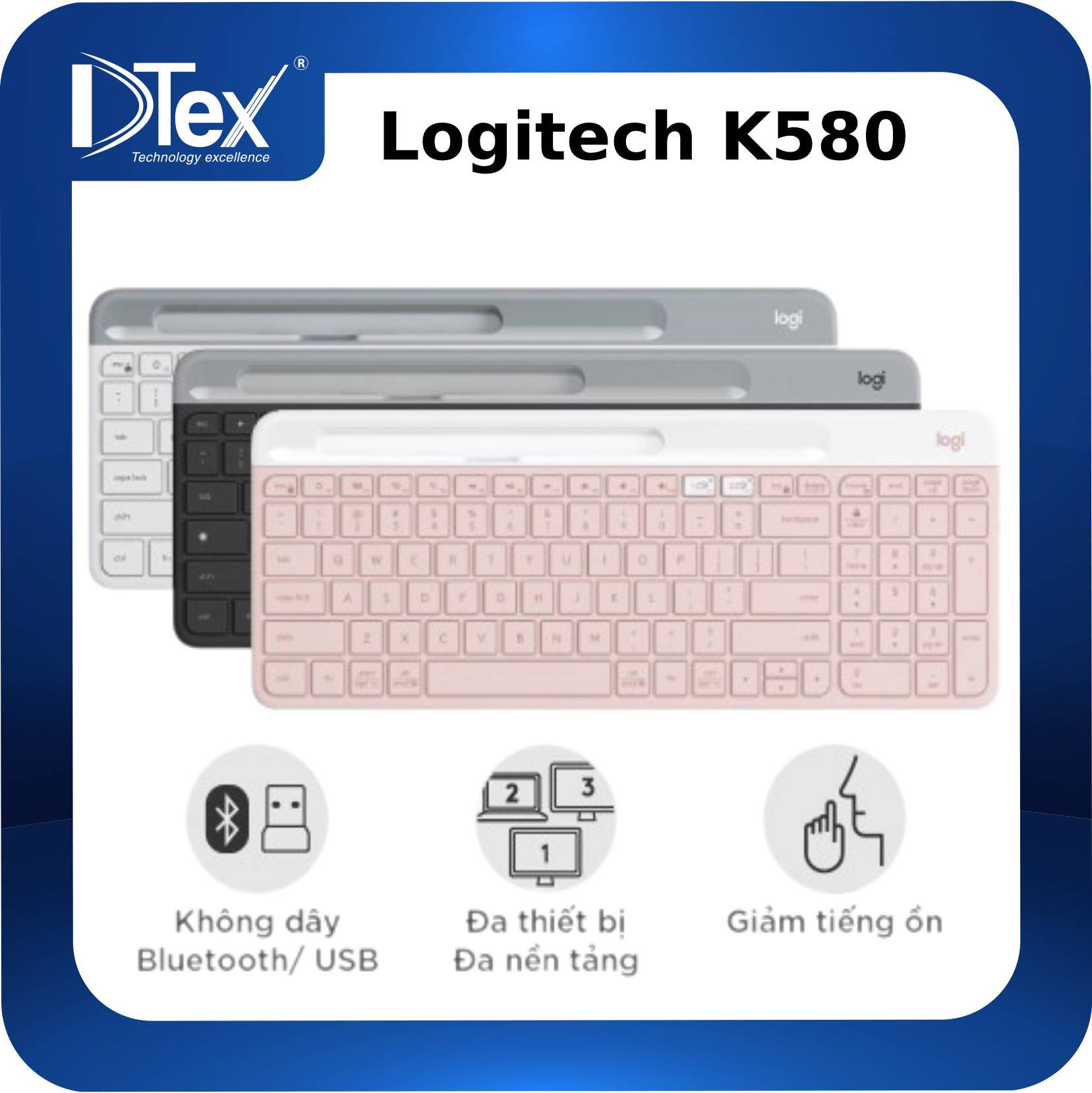 Bàn phím không dây Logitech Wireless, Bluetooth K580 - Hàng Chính Hãng