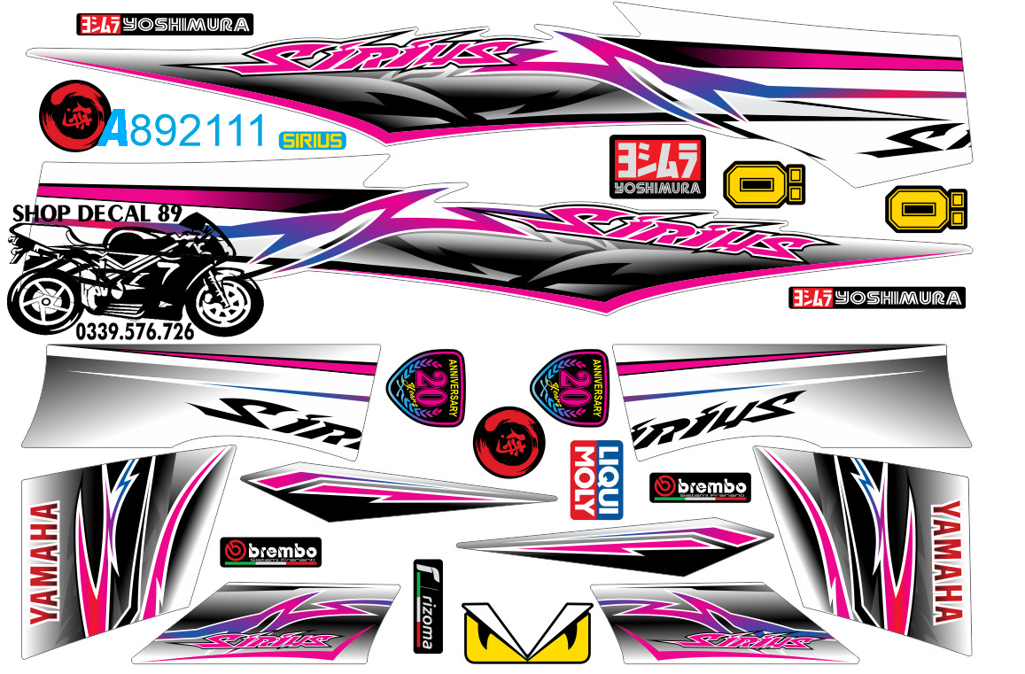 Tem Rời Sirius 50 & 110 Đa Sắc MS A892111 - Tem Chế 3 lớp cao cấp - Dán xe sirius Trắng