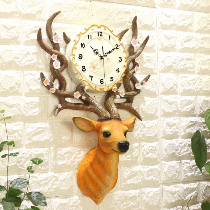 Đồng hồ treo tường phong thủy, Đồng hồ treo tường nghệ thuật, Dùng làm quà tặng, quà tân gia, quà cưới lịch sự tinh tế độc đáo(đầu hươu)