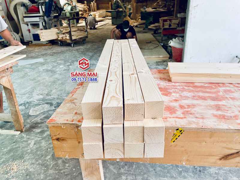 [MS19] Thanh gỗ thông vuông 6cm x 6cm x dài 100cm + láng mịn 4 mặt
