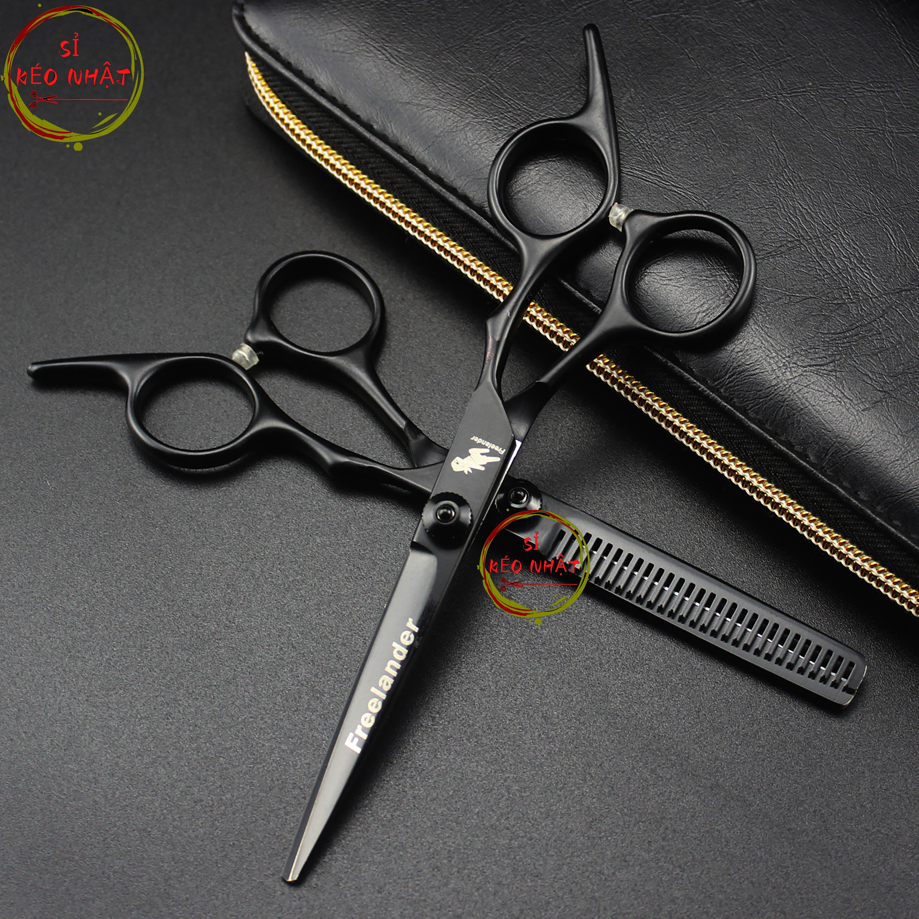 Kéo cắt tóc Nhật Bản siêu rẻ màu đen [Mua một bộ kéo được tặng bao da+lược]
