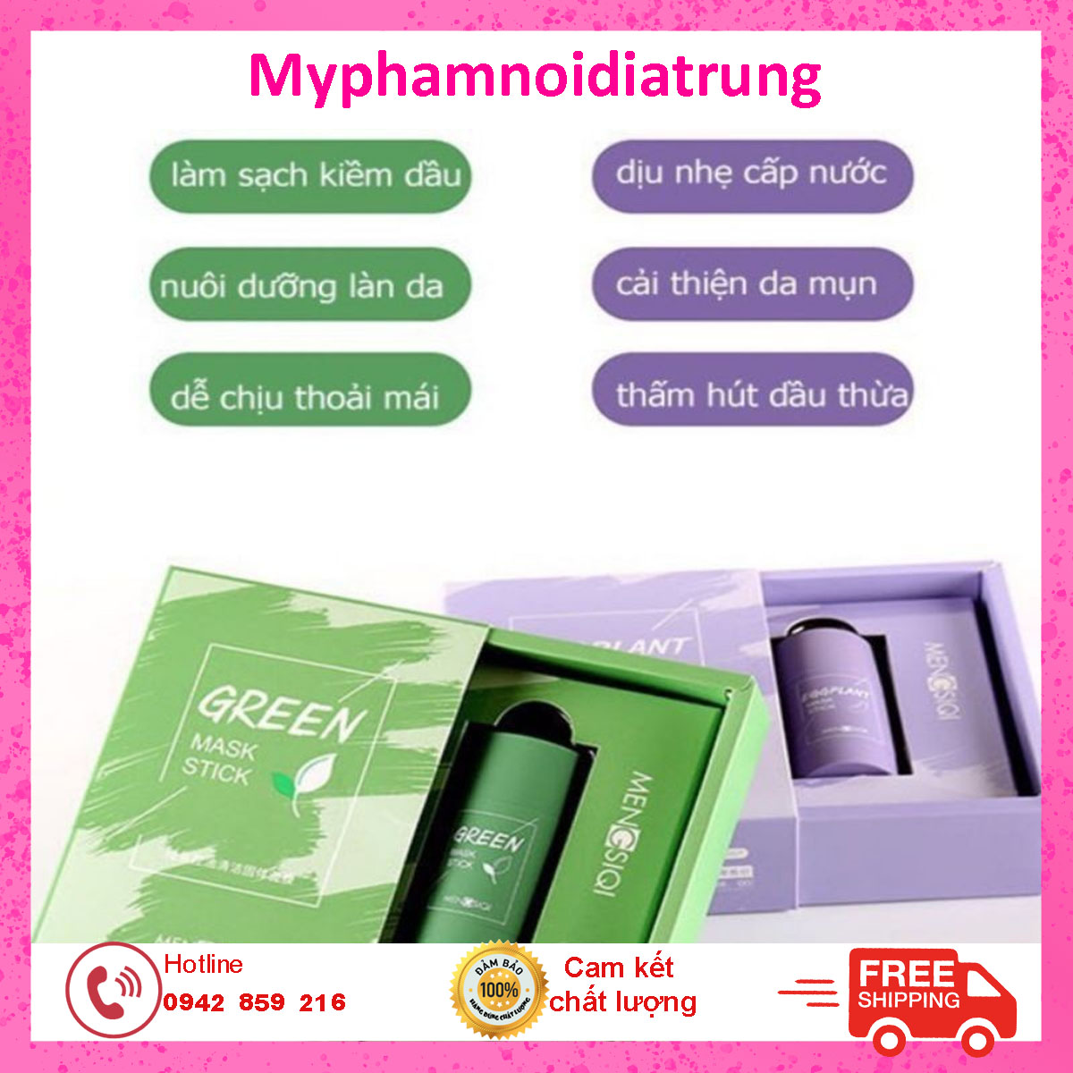Mặt nạ Lăn trà xanh Dạng Lăn - Nạ Đất Set Cà Tím Trắng Da- Se Khít Lỗ Chân Lông