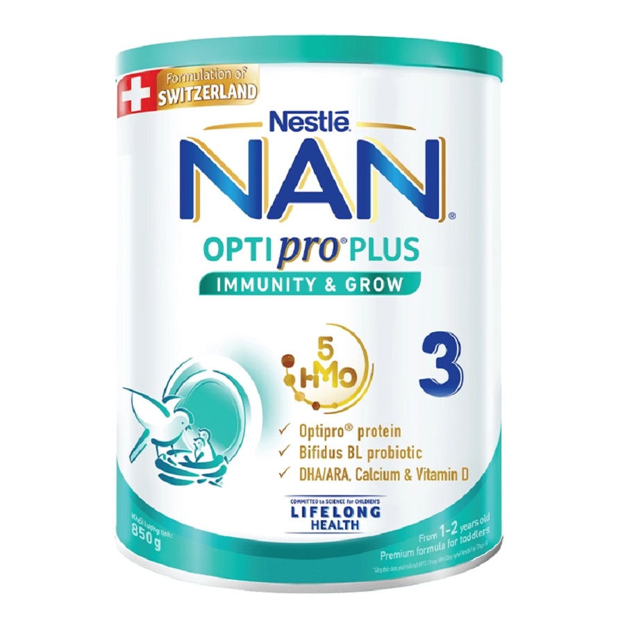Sữa bột Nan Optipro Plus 5HMO số 3 850g 1-2 tuổi
