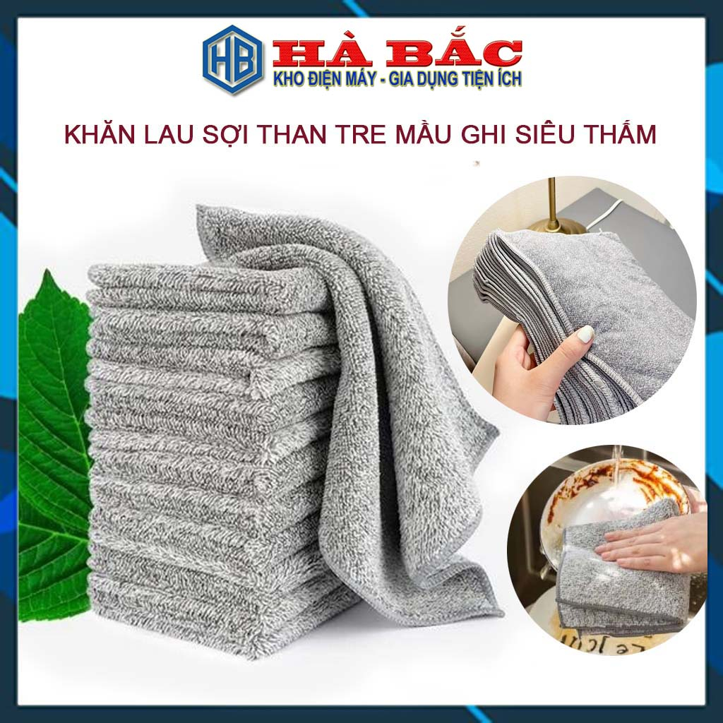 Set 5 cái khăn lau bếp đa năng bằng sợi than tre 25x25cm, khăn lau tay nhà bếp siêu thấm hút, kháng khuẩn