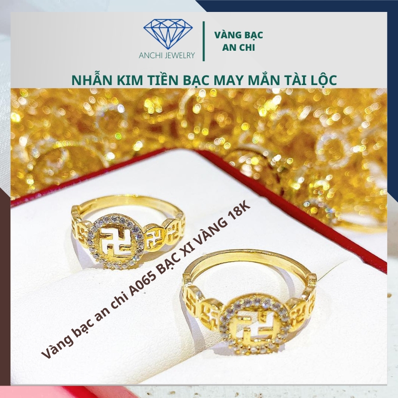 Nhẫn nữ,Nhẫn kim tiền mạ vàng 18k bạc đẹp,phong thủy may mắn,Vàng bạc an chi